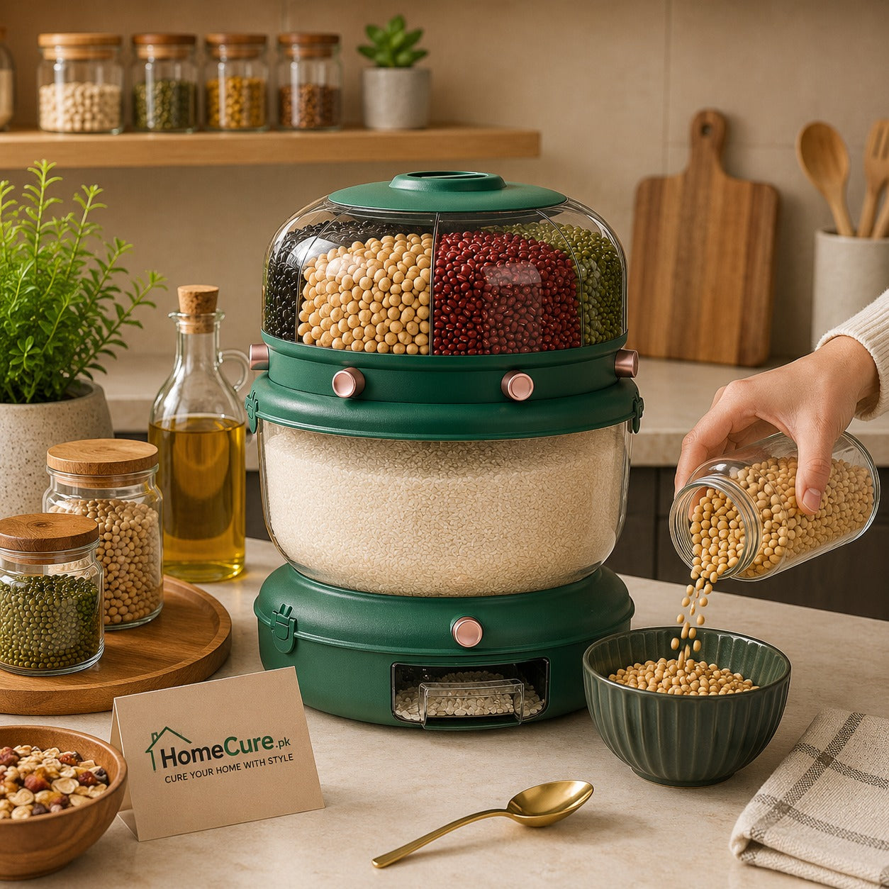 9KG Double Layer 360°Rotating Storage Separate Sealed Cereal Container