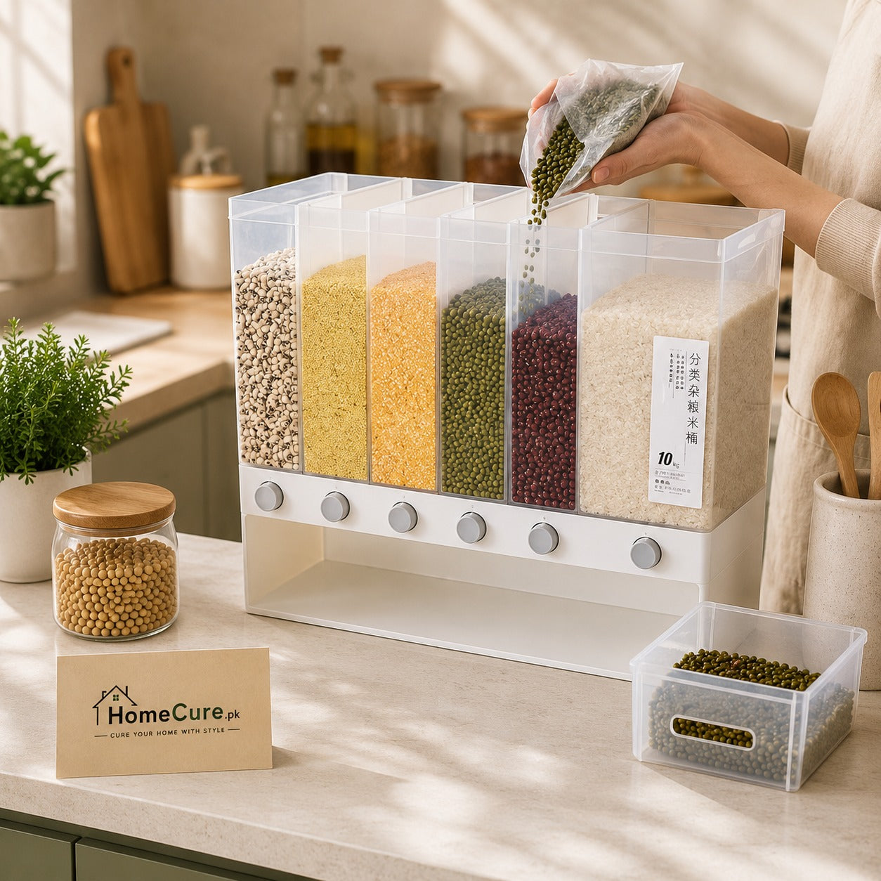 10kg Wall Mounted Rice & Cereal Dispenser | Divided Storage Container