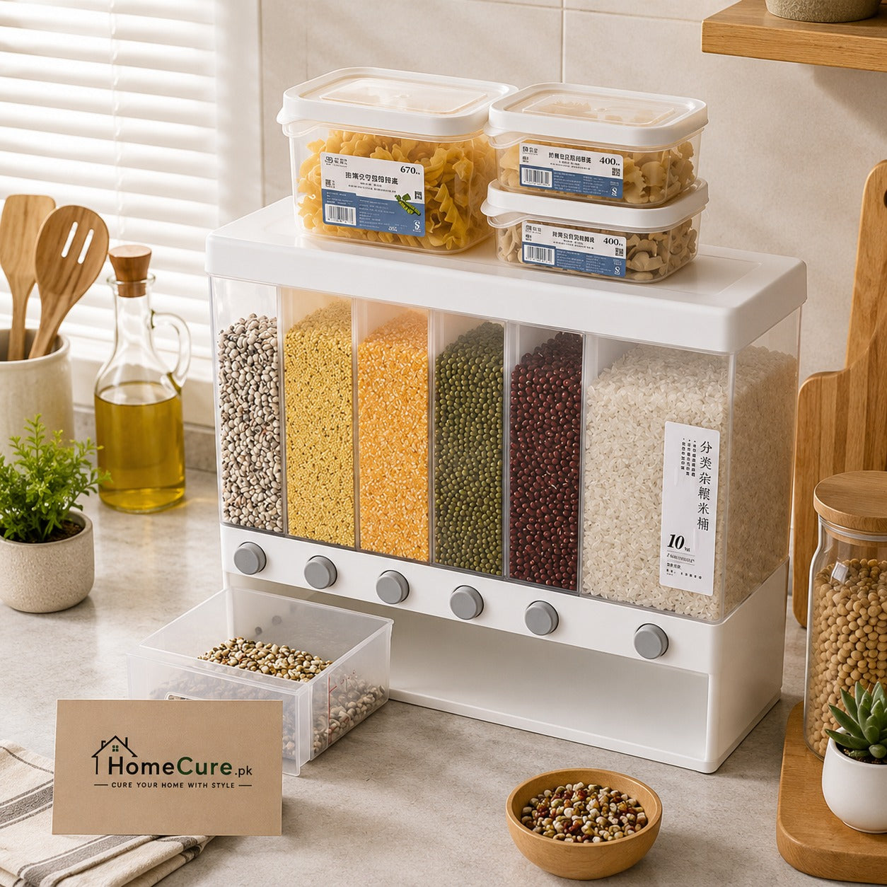 10kg Wall Mounted Rice & Cereal Dispenser | Divided Storage Container