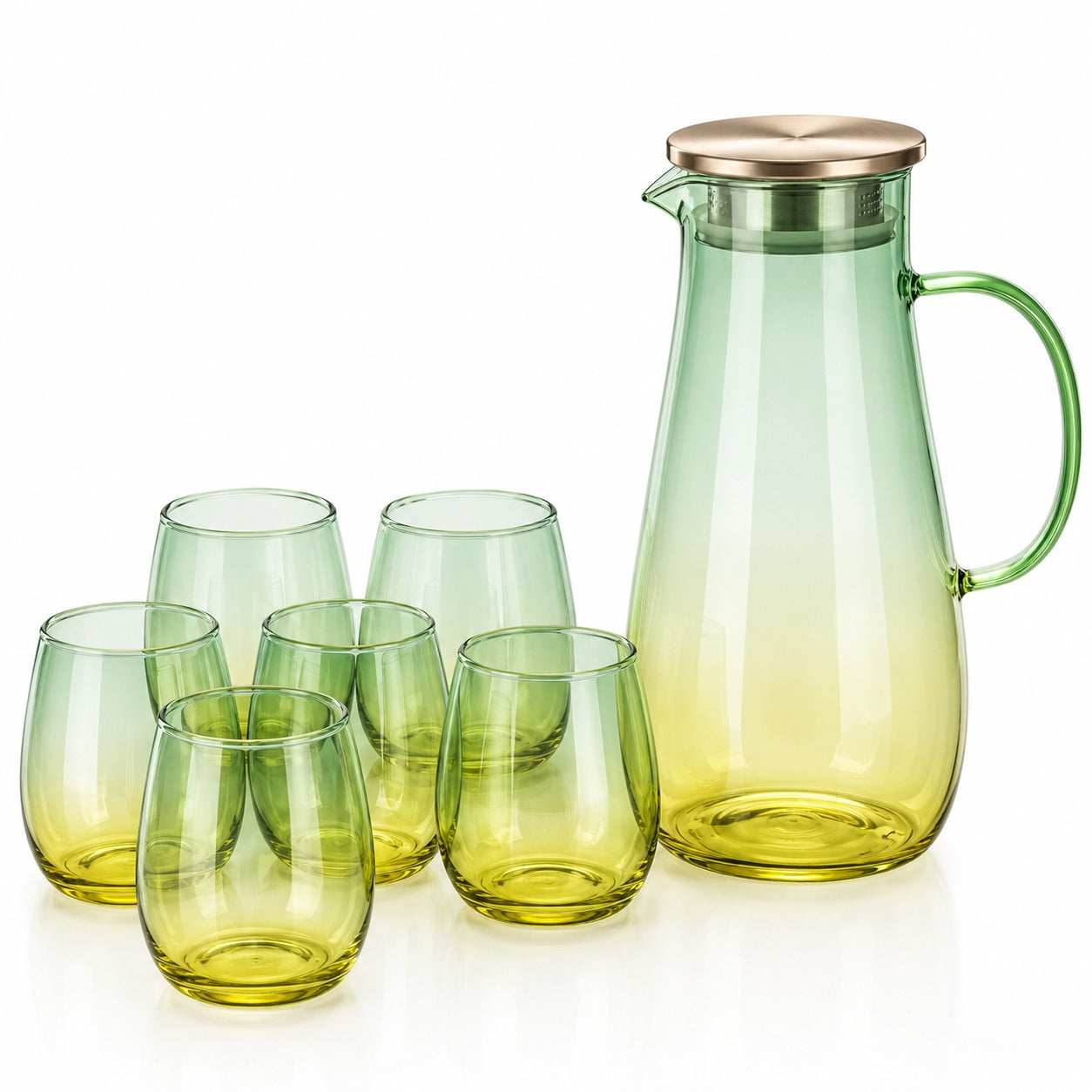 7-Piece Gradient Glass Water Jug & Tumbler Set with Bamboo Lid