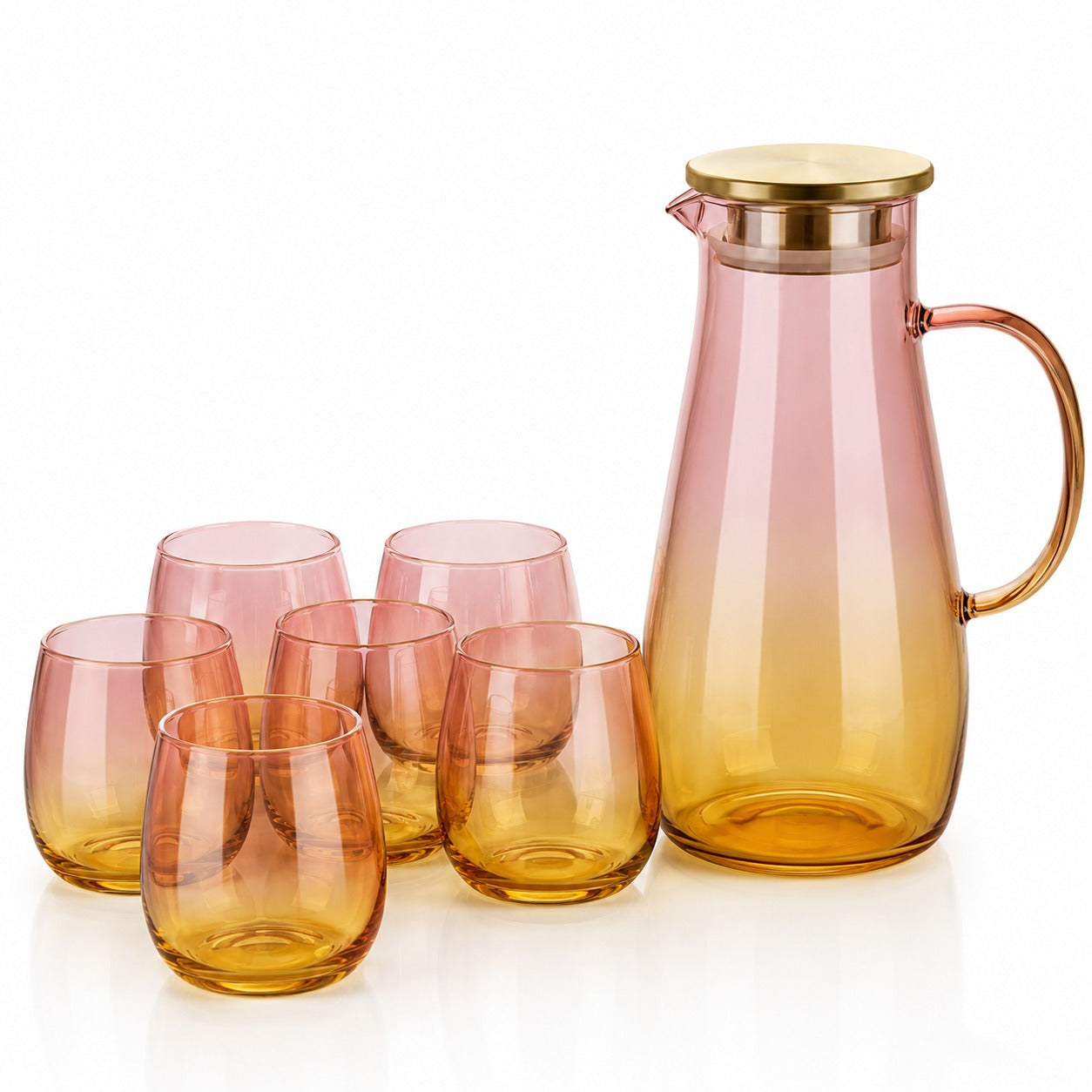 7-Piece Gradient Glass Water Jug & Tumbler Set with Bamboo Lid