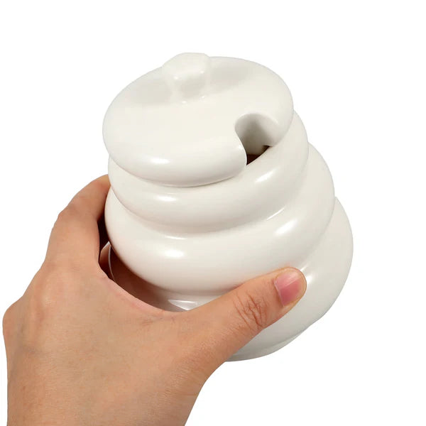 Ceramic Honey Jar with Lid & Wooden Dipper