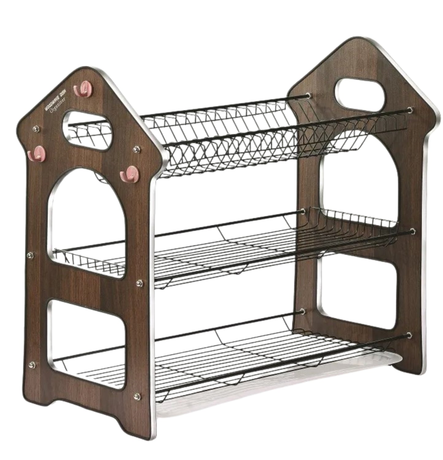 3-Layer Antique Wooden Panel Dish Rack