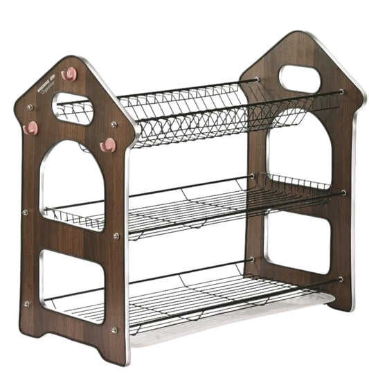 3-Layer Antique Wooden Panel Dish Rack