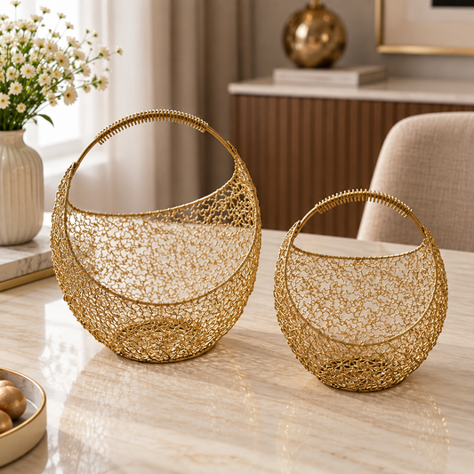 Golden Metal Decorative Basket Set