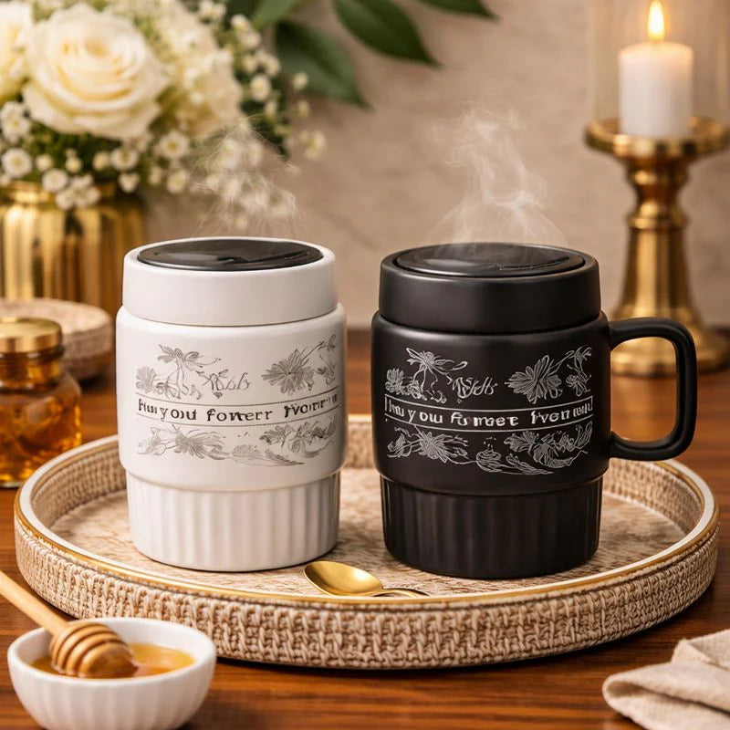 Aesthetic Ceramic Coffee Mug - Minimalist Cup with Lid (each)