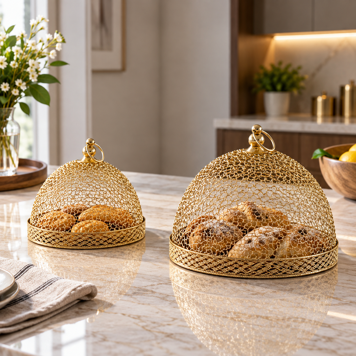 Golden Metal Basket with Wooden Handle