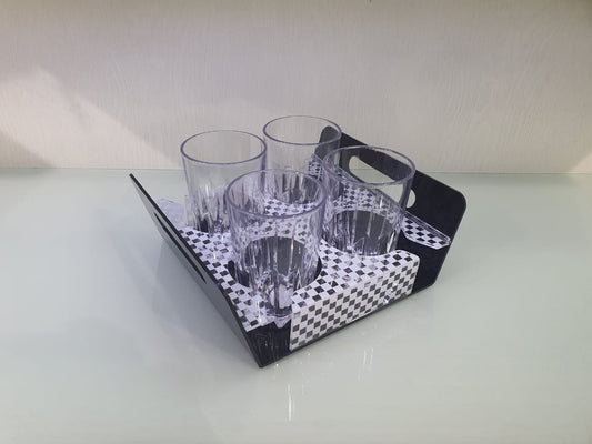 Serving Tray Acrylic Drink Glass Coffee Cup Tea Mug Plate Holder With 4 Holes