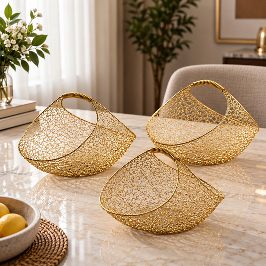 Golden Metal Decorative Basket Set