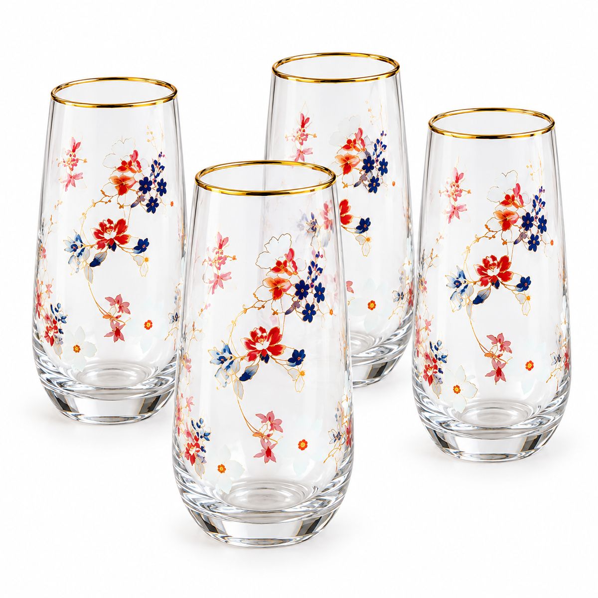 560ml Gold Rim Floral Highball Glass – Set of 4