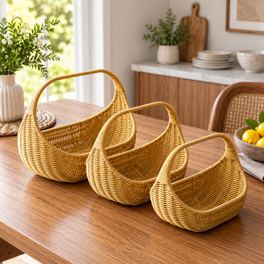 Classic Woven Basket Tray Set – 3 Pcs