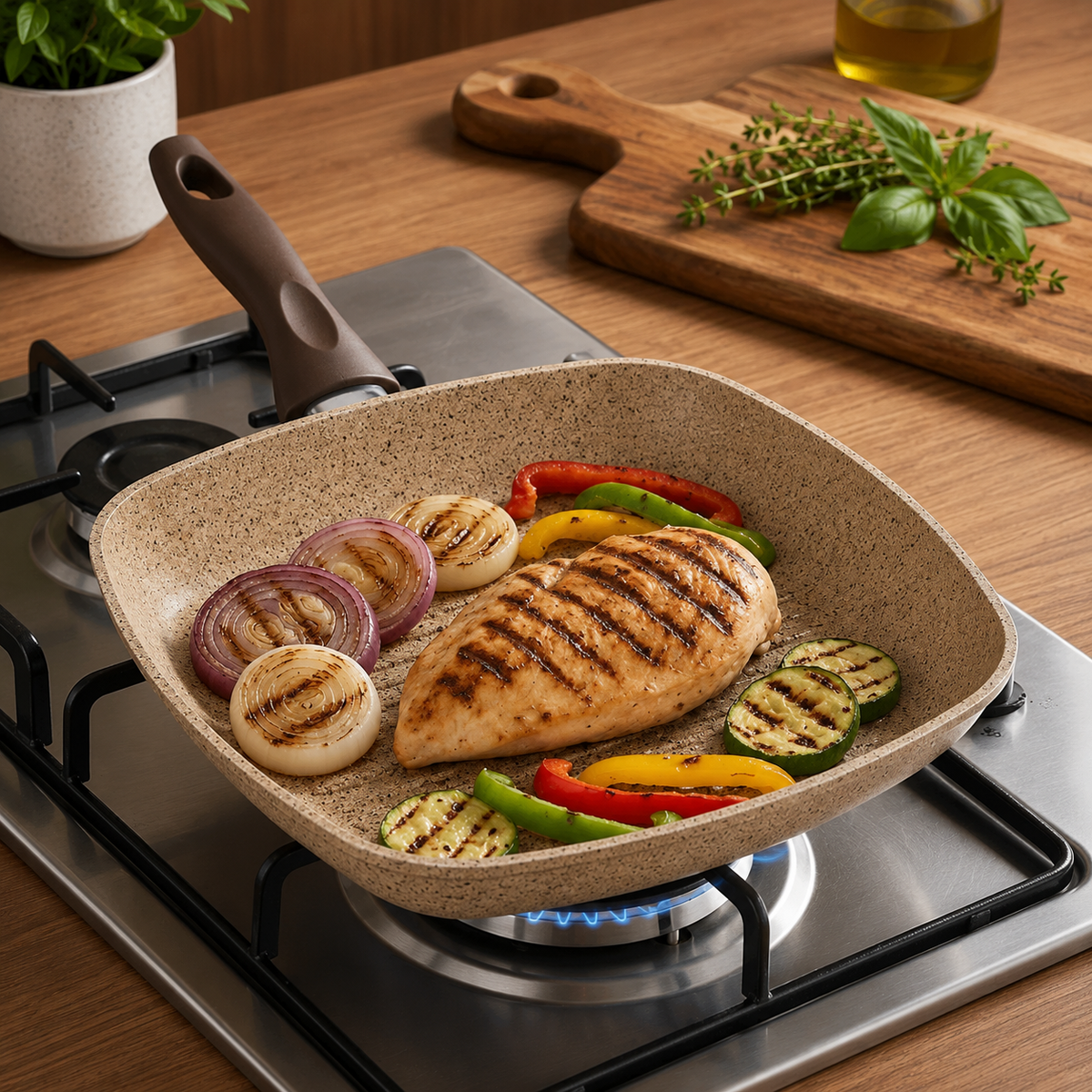 Falez Premium Granite Non-Stick Grill Pan (Square) 28cm – Made in Turkey – Healthy Low-Oil Cooking