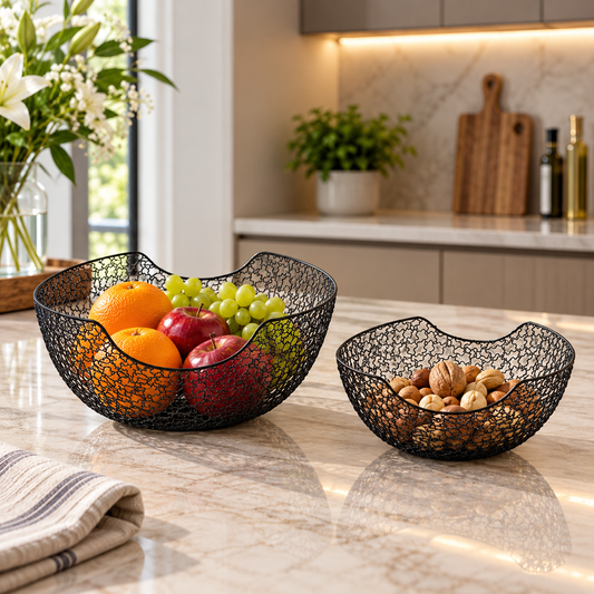 Elegant Black Metal Decorative Basket Set