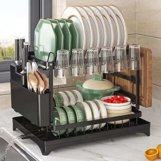 2 Tier Dish Drying Rack with Utensil Holder