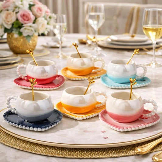 Pastel Ceramic Coffee Cup - Soft Aesthetic Mug & Saucer (each)