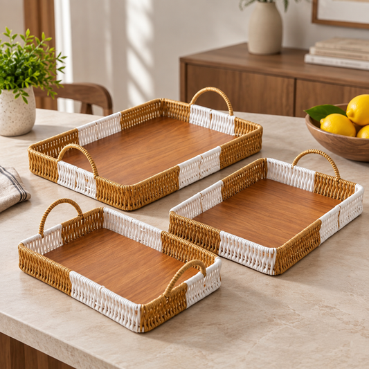 Elegant Woven Tray Set – 3 Pcs