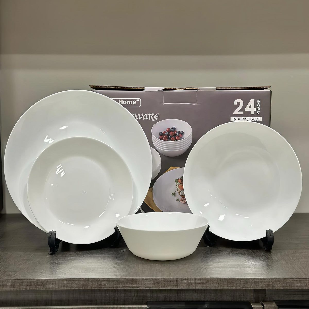Danny Home 24Pcs Opalware White Dinner Set