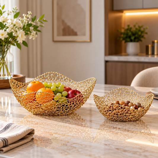 Golden Metal Decorative Basket Set