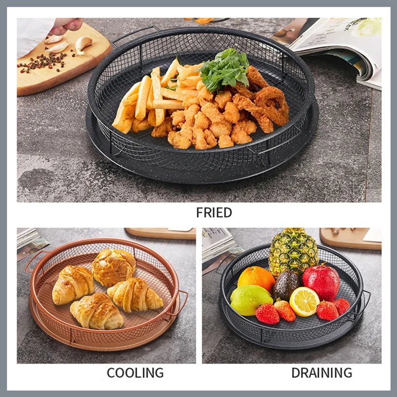 2 Piece Stainless Steel Round Shape Air Fryer Tray for Oven