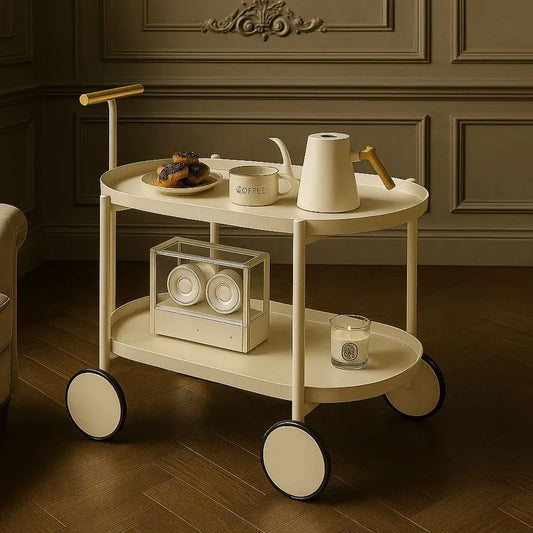 Luxury Oval Serving Trolley with Wheels – 2 Tier Coffee Cart