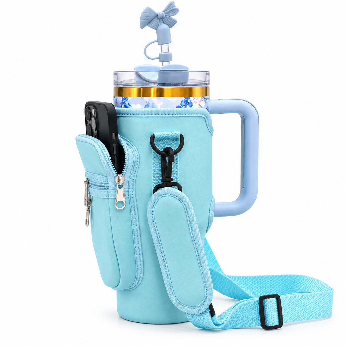 Tumbler Carrier Bag With Phone Pocket For 40oz | Sky Blue
