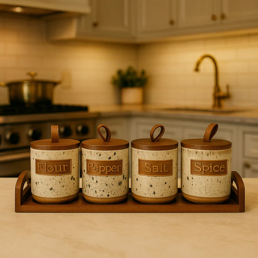 Elegant 4 Pcs Rustic White Ceramic Spice Jar Set
