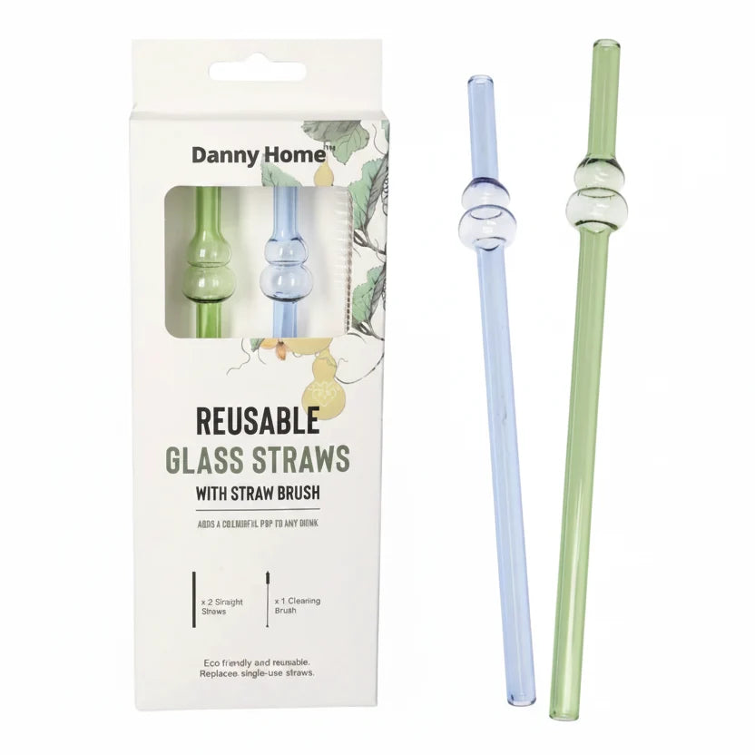 DANNY HOME 3Pcs Glass Straw Set – 0.8×20cm