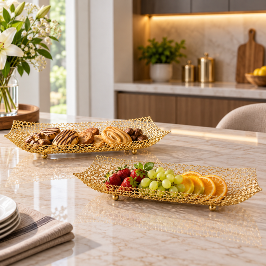 Golden Metal Decorative Basket Set