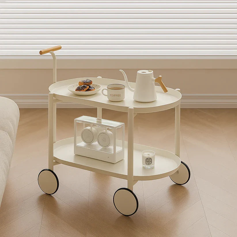 Luxury Oval Serving Trolley with Wheels – 2 Tier Coffee Cart