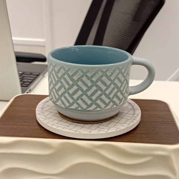 Danny Home Ceramic 12-Piece Blue Woven Pattern Cup & Saucer Set