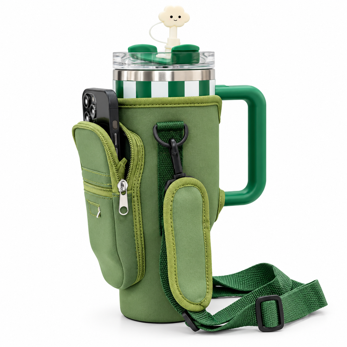 Tumbler Carrier Bag With Phone Pocket For 40oz | Dark Green