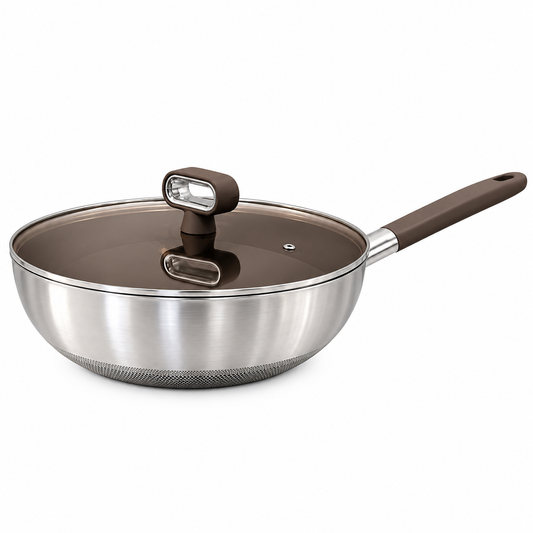 Titanium Coated Stainless Steel Wok with Glass Lid | 32