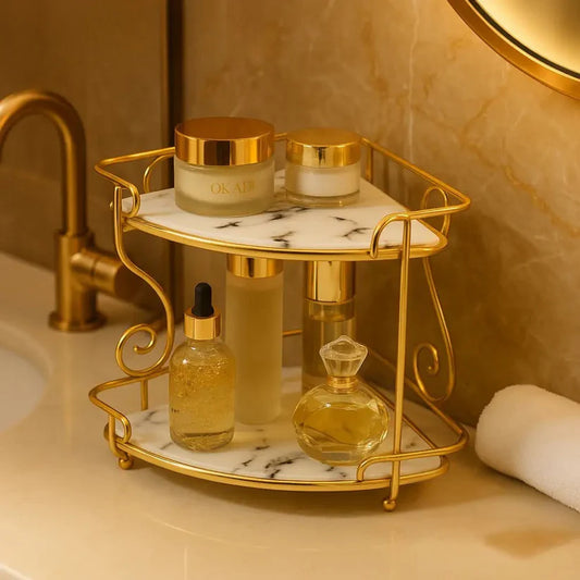 Luxury 2-Tier Organizer Rack with Marble Design