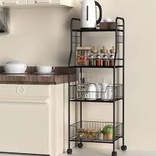 4 Tier Metal Kitchen Bakers Rack Rolling Utility Cart