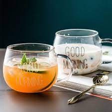1 Piece Good Morning Glass Round Clear Coffee Tea Mug 350ml