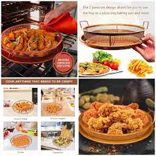 2 Piece Stainless Steel Round Shape Air Fryer Tray for Oven