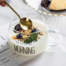 1 Piece Good Morning Glass Round Clear Coffee Tea Mug 350ml