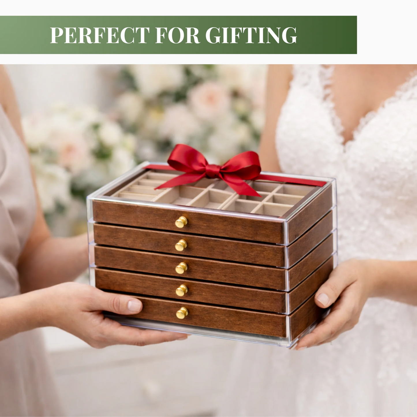 Wood & Acrylic 3-Drawer Jewelry Box – Modern Organizer with Clear Storage