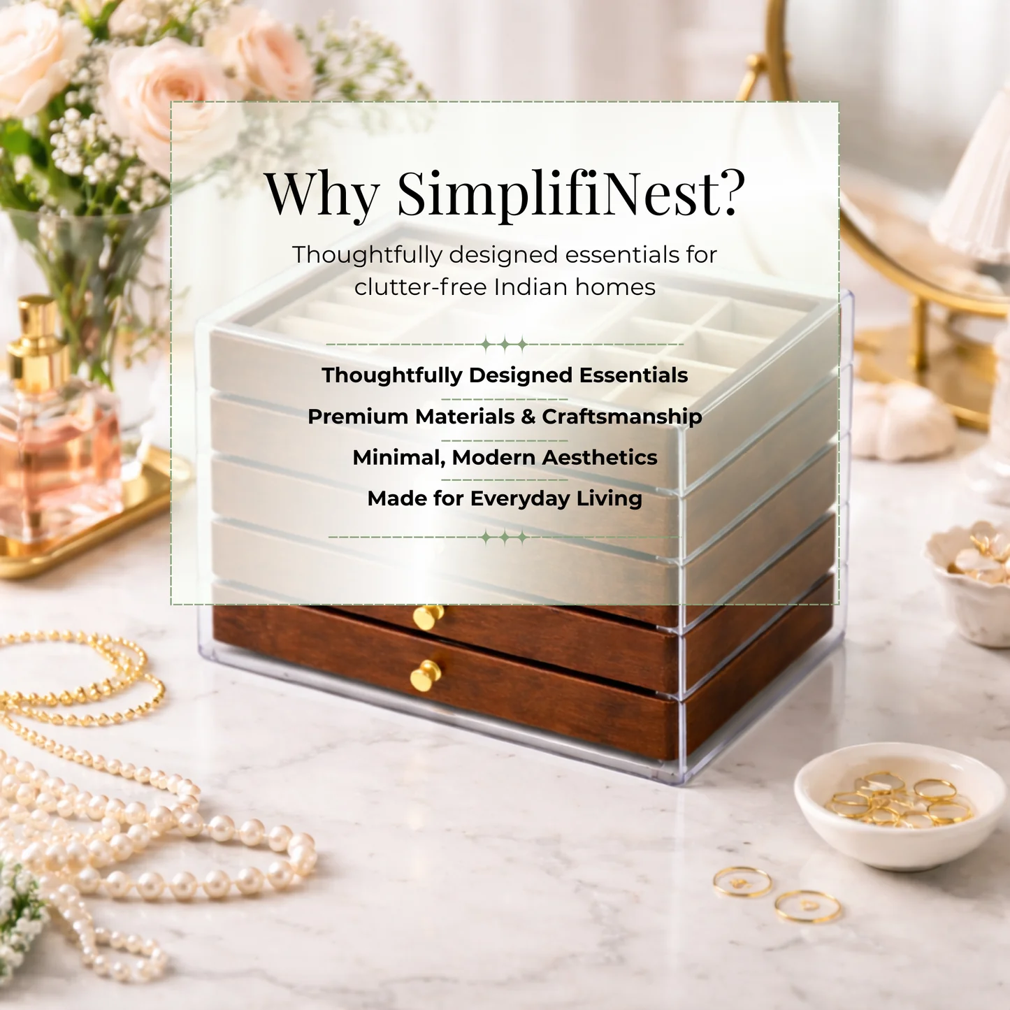Wood & Acrylic 3-Drawer Jewelry Box – Modern Organizer with Clear Storage