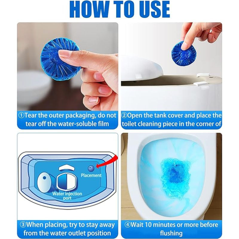 Set of 10 Blue Bubble Toilet Cleaner Tablets – Automatic Flush, Deodorizing Bathroom Cleaning Balls