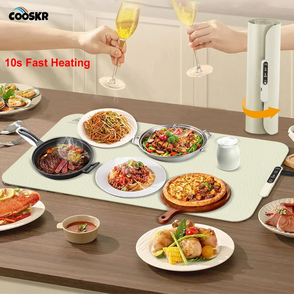 Electric Food Warming Tray – Fast Heating Foldable Silicone Mat for Meals & Coffee