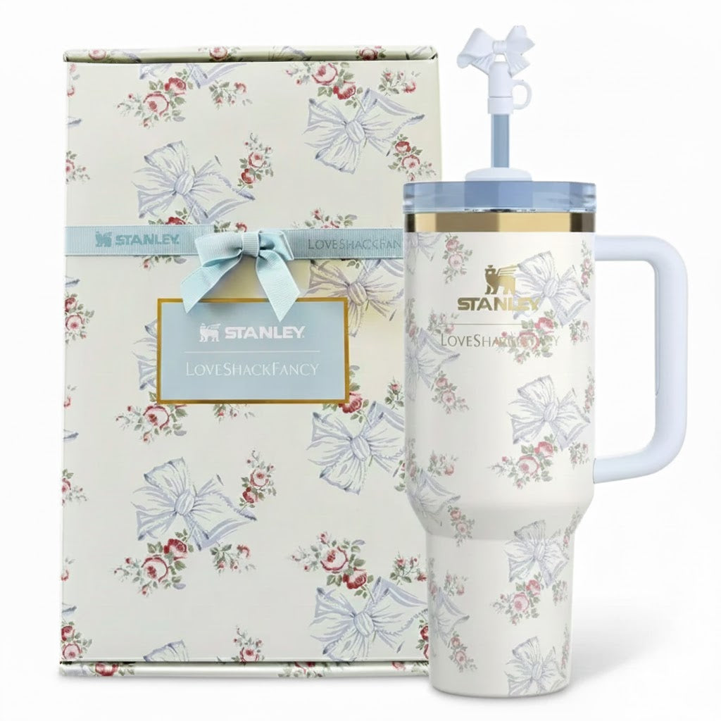 The Stanley X LoveShackFancy Holiday Quencher | 40 OZ - Rosa Beaux Blue - Gift Box