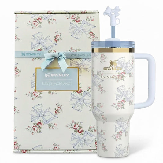 The Stanley X LoveShackFancy Holiday Quencher | 40 OZ - Rosa Beaux Blue - Gift Box