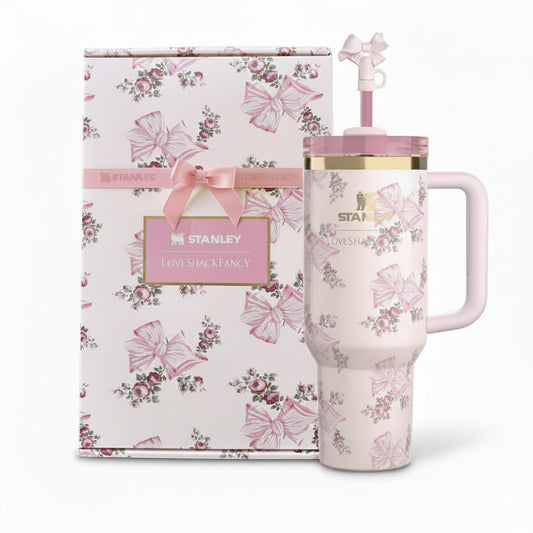 The Stanley X LoveShackFancy Holiday Quencher | 40 OZ - Rosa Beaux Pink - Gift Box