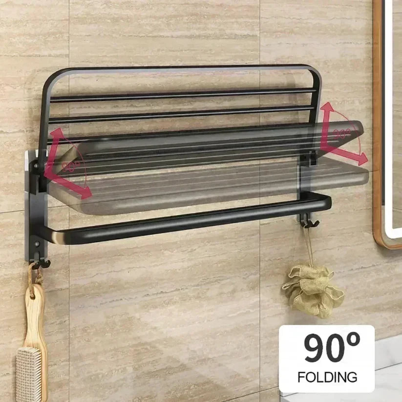 Wall Mounted Shower Towel Rack - Durable Black Steel