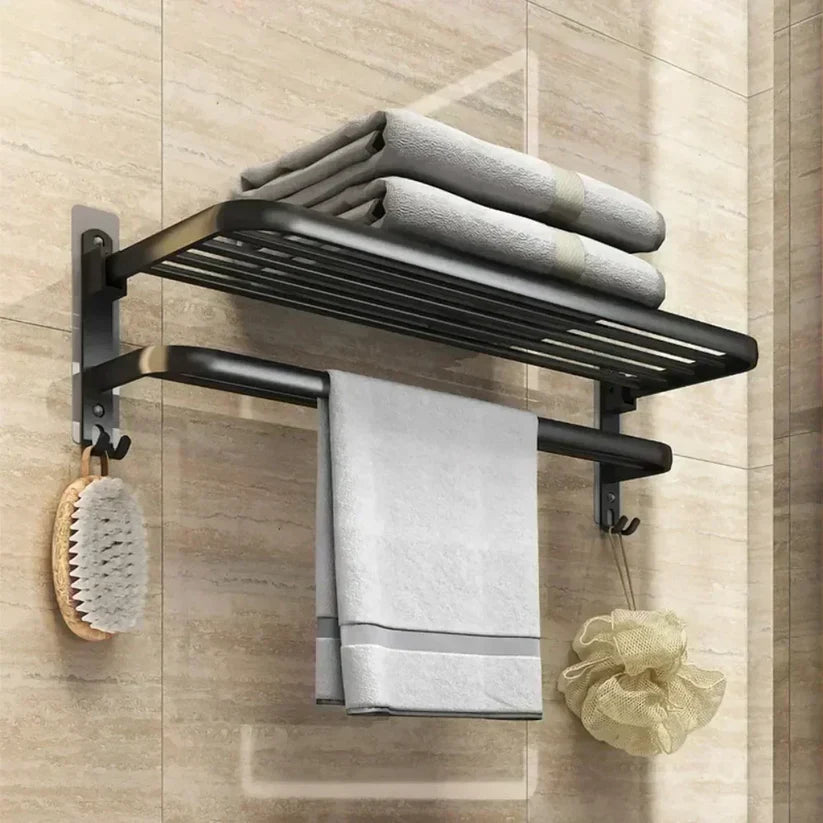 Wall Mounted Shower Towel Rack - Durable Black Steel