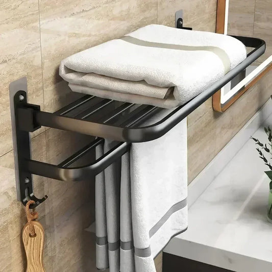 Wall Mounted Shower Towel Rack - Durable Black Steel